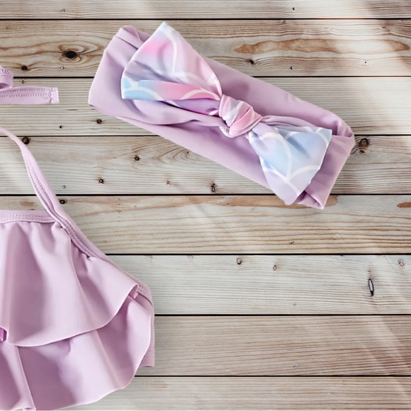 Girl’s 3pc Ruffle Mermaid Swimsuit Set - Picture 6 of 6